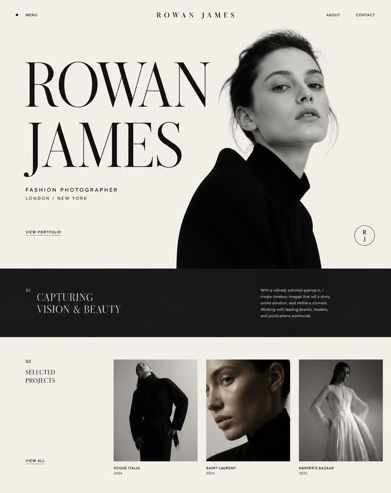 Mockup de web editorial para fotógrafa de moda